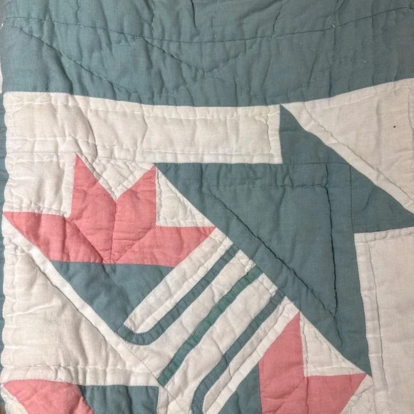 Pierson's cottagecore Vintage Quilt Tote Bag Patchwork Star Pastel Blue Pink - Picture 6 of 7